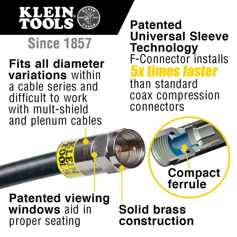 [Australia - AusPower] - Klein Tools VDV026-211 Coax Installation Kit with Crimp Tool, Cable Cutter, Stripper and F Connectors with Storage Bag 