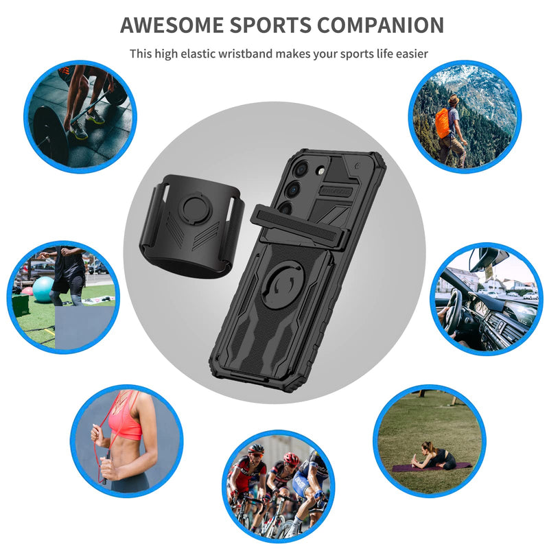 [Australia - AusPower] - Bkrtondsy Case for Samsung Galaxy S22+ Plus with Kickstand Armor Rotatable Detachable Sports Running Armband Shockproof Impact-Resistant Wristband Heavy Duty Protection Case 6.6 Inch 2022(Black) Black 
