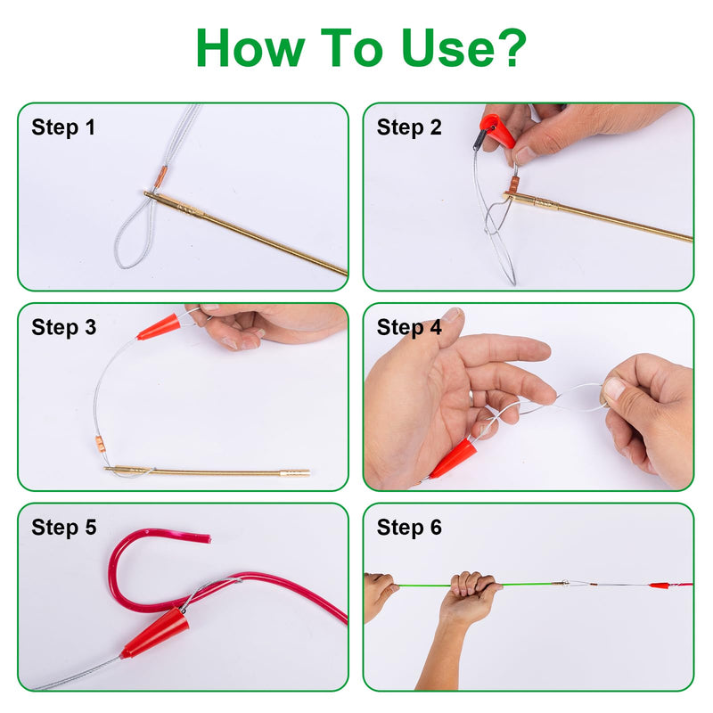 [Australia - AusPower] - 14FT Wire Fish Tool Electrical Wire Snake Fish Tape Fish Rods, Bright Green Wall Wire Fishing Tool Glow Rods Wire Pulling with 5 Different Attachments in a Carrying Case 