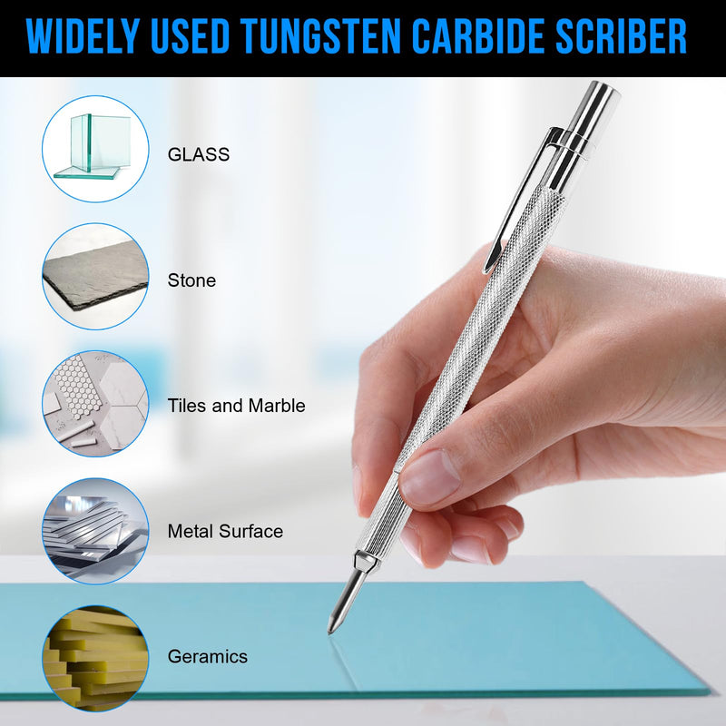 [Australia - AusPower] - guti-more GUTIMORE 2 Pack Tungsten Carbide Scriber with Magnet,with Extra 20 Replacement Marking Tips and 8Inches Ruler, Etching Engraving Pen for Glass/Ceramics/Metal Sheet 