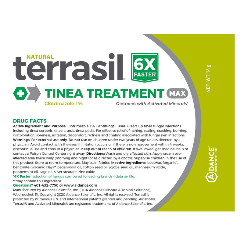 [Australia - AusPower] - terrasil Tinea Treatment MAX - 6X Faster Relief, Patented Natural Therapeutic Anti-fungal Ointment for Tinea Relieves itching, Discoloration, Irritation, discomfort - 14gm 
