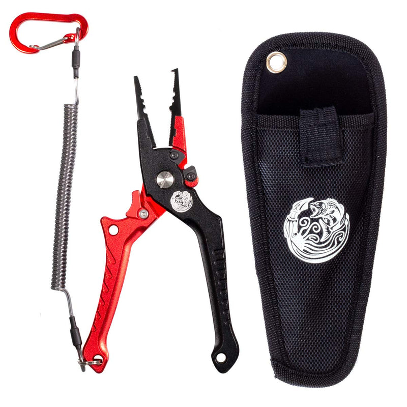 [Australia - AusPower] - Kraken Bass Fishing Pliers with Hook Sharpener Line Cutters, Split Ring Opener, Light Weight Aluminum, Waterproof, Sheath & Lanyard with Diamond Stone Fish Gear. 
