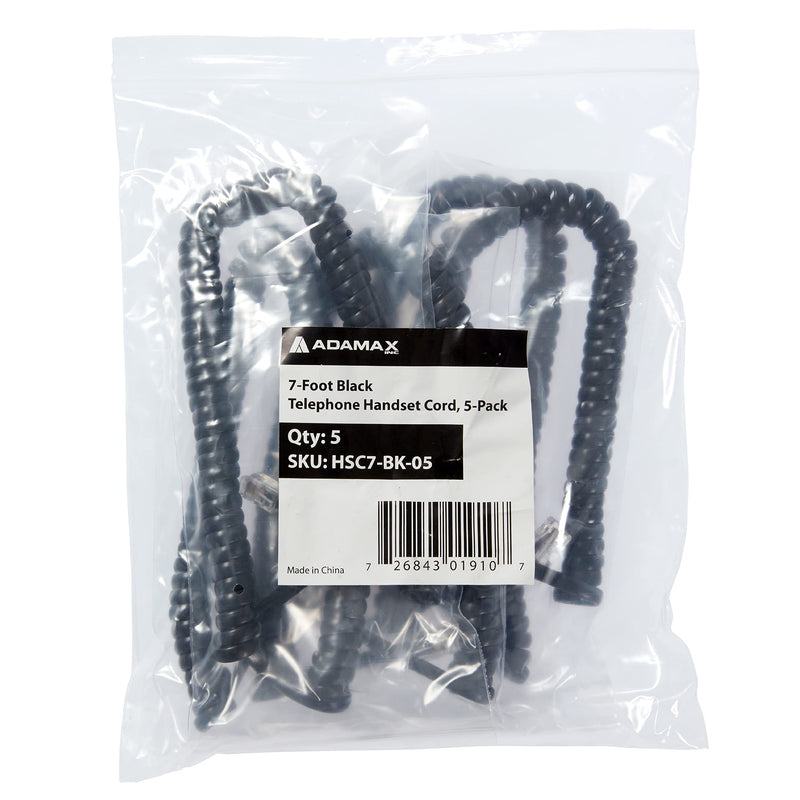 [Australia - AusPower] - Newhouse Hardware 7 ft Uncoiled/1.33 ft Coiled Telephone Handset Cord, with RJ9 (4P4C) Connectors, Used to Connect The Telephone and Handset, 5-Pack, Black 
