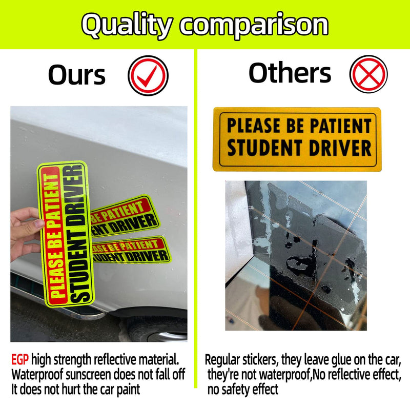 [Australia - AusPower] - Student Driver Magnet for Car /Truck 3Pcs, Please Be Patient Student Driver , Magnetic Reflective Bumper Sticker for New Student Drivers (3.5'' x 10'', Yellow) 3.5'' x 10'' 