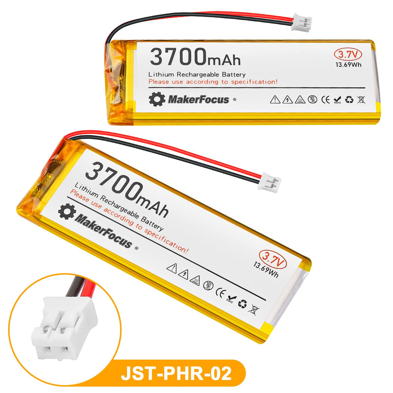 [Australia - AusPower] - MakerFocus 3.7V 3700mAh Lipo Rechargeable Battery - 2 Pcs 1S Lithium Polymer Battery 3.7 Volt Lipo Batteries LP103395 with JST 2.0A Plug for RC Car, Electronic Device, Camera red 