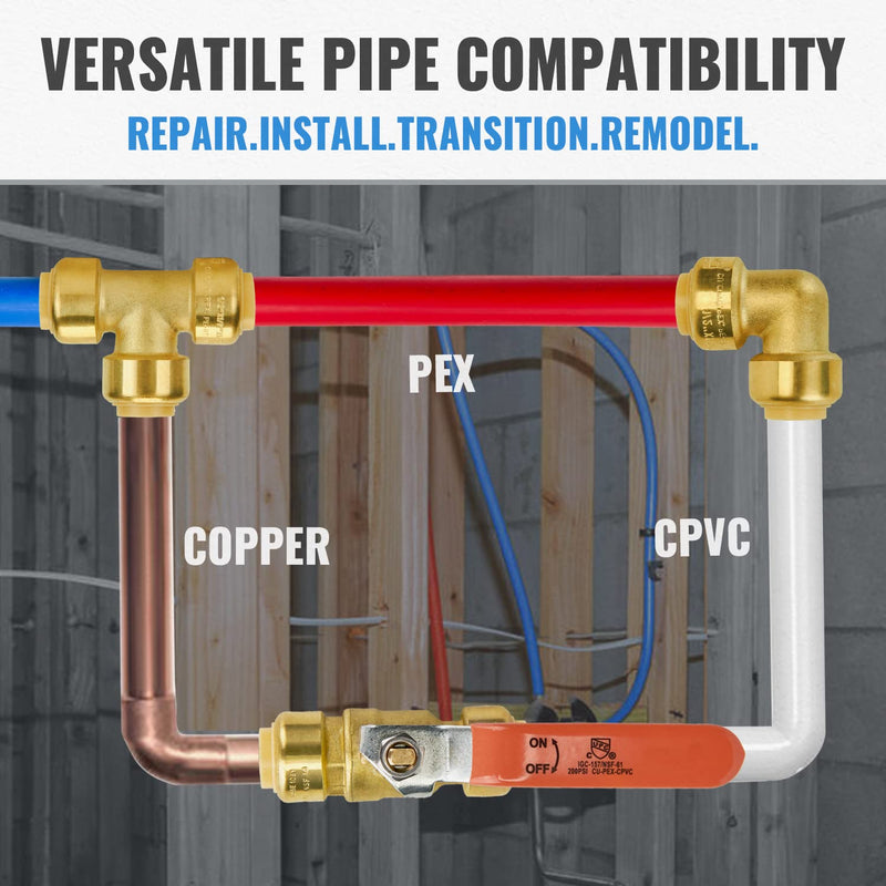[Australia - AusPower] - SUNGATOR Ball Valve, 1/2 Inch x 1/2 Inch Pushfit Water Valve Shut Off with Disconnect Clip, Push-to-Connect, PEX, Copper, CPVC, PE-RT, Lead Free Brass Full Port Fit Valve (2-Pack) 