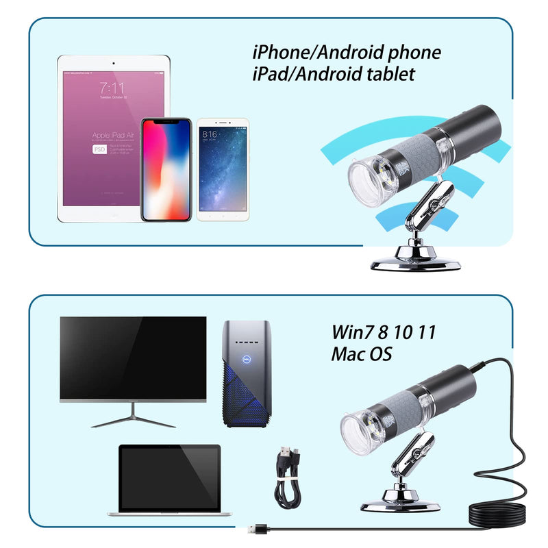 [Australia - AusPower] - Cainda HD 4K 3840x2160P WiFi Digital Microscope Camera for iPhone Android Phone and Windows Mac PC, Wireless Handheld Microscope, Portable Microscope with Stand for Adults and Kids 