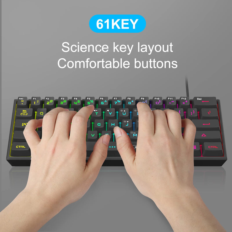 [Australia - AusPower] - Mini 60% Gaming Keyboard, RGB Backlit 61 Key Ultra-Compact Keyboard, MageGee TS91 Ergonomic Waterproof Mechanical Feeling Office Computer Keyboard for PC, MAC, PS4, Xbox ONE Gamer(Black) Black 