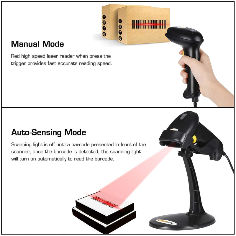 [Australia - AusPower] - WoneNice Barcode Scanner, Wired Handheld USB Laser Automatic Bar Code Scanner Bar-Code Reader with Stand, Support Windows/Mac/Linux for Store, Supermarket, Warehouse, Small Business - Black 