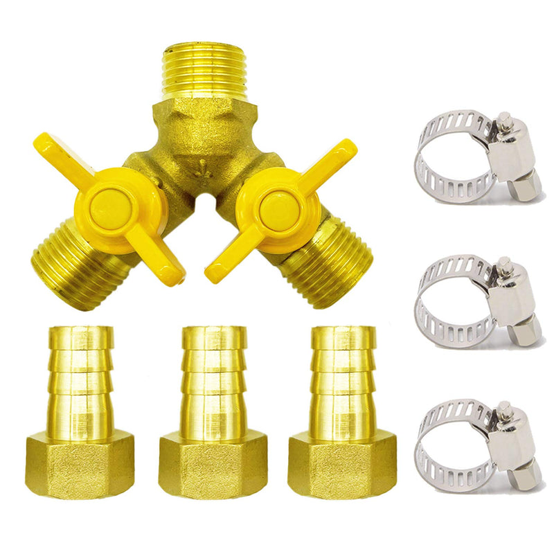 [Australia - AusPower] - Metaland Brass 3 Way Shut-Off Valve, 1/2" Hose Barb 2 Switch Y Shaped Ball Valve Water/Fuel/Air 1/2 Inch Hose Barb 