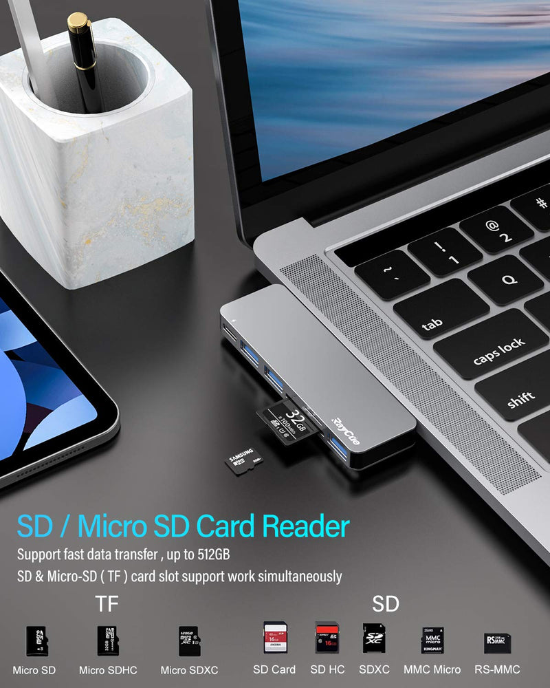 [Australia - AusPower] - MacBook Pro/Air USB Accessories with 3 USB 3.0 Ports, TF/SD Card Reader, Thunderbolt 3 PD Port, USB C Adapter for MacBook Pro/Air 13" 15" 16" Compatible with MacBook Pro/Air 2021-2016 