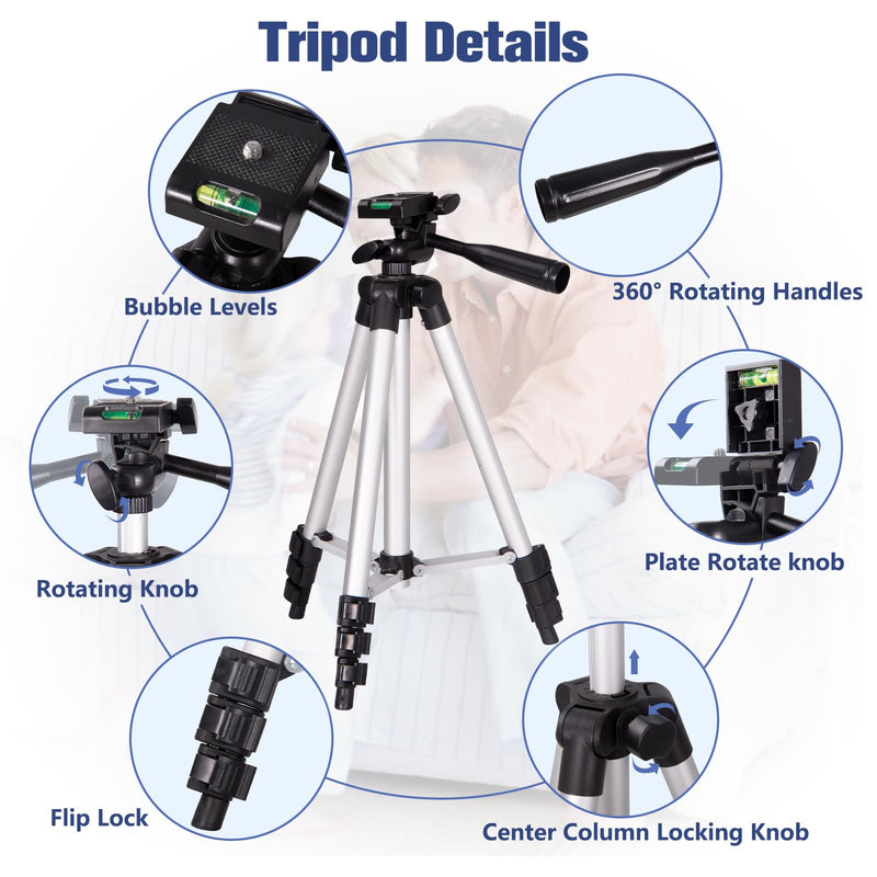 [Australia - AusPower] - Phone Tripod, Lusweimi 44-inch iPhone Tripod with Phone Holder Mount/Wireless Remote for Cell Phone/Camera/Webcam/GoPro, Tabletop Lightweight Tripod for iOS/Android/Smartphone 