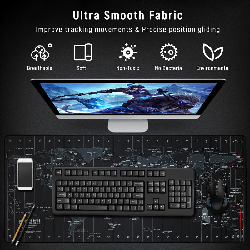 [Australia - AusPower] - JIALONG New Upgraded Version Large Mouse Pad Desk Mat Comfortable Mousepad with Personalized Design Extended Size 35.4 X 15.7X 0.12 inches for Laptop, Computer and PC - Black World Map Typ 1 