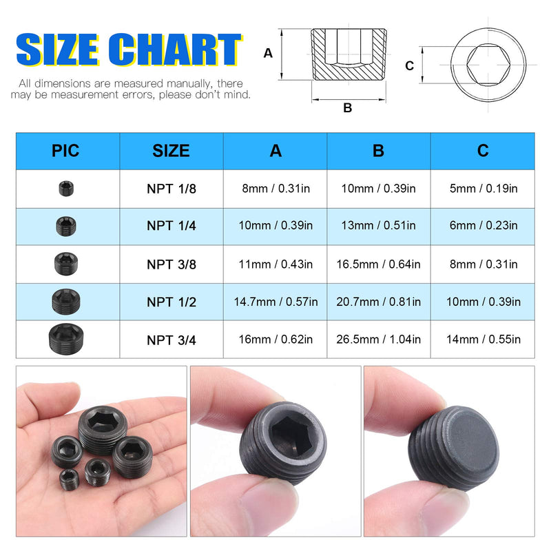 [Australia - AusPower] - Glarks 10Pcs Carbon Steel 1/4'' NPT Male Pipe Plug Fitting Assortment Set Internal Hex Thread Socket Pipe Plug Kit 1/4''NPT 