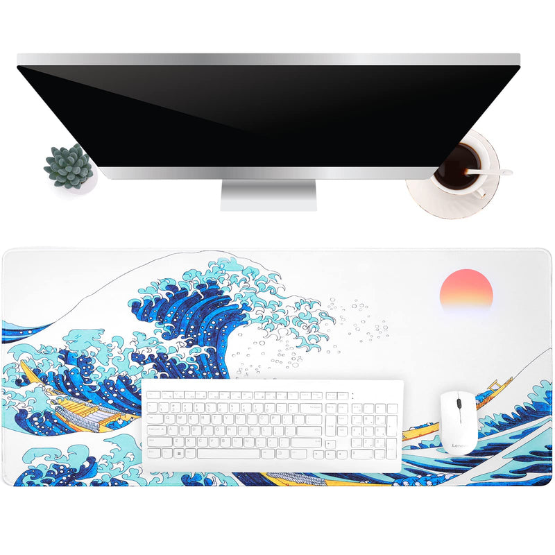 [Australia - AusPower] - Sea Wave Japanese Cool Mouse Pad Gaming XXL Full Desk Mat Extra Large Long Extended Mousepad Big Pads Table Keyboard Mat for Office Home Game 35.4 X 15.7 Inches Sea Wave Japanese Cool XXL-35.4x15.7 Inch 