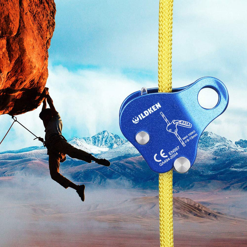 [Australia - AusPower] - Wildken Climbing Ascender Fall Protection Belay Device Climbing Rope Grip Clamp for Rock Climbing Mountaineering Tree Arborist Expedition Caving Rescue Aerial Work (Blue) 