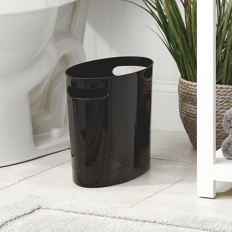 [Australia - AusPower] - mDesign Modern Oval Plastic Compact Trash Can Wastebasket, Garbage Container Bin for Bathroom, Kitchen, Laundry Room, Home Office, Dorms - Built-in Handles - Black 