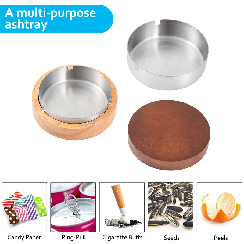 [Australia - AusPower] - Cute Ashtrays for Cigarettes Ash tray with Lid FriyGardcn Wooden Ashtray with a Stainless Steel Portable Decorative Ashtray Windproof Ashtray for Home,Patio,Office,Outdoors,Indoor,Parties Silver 