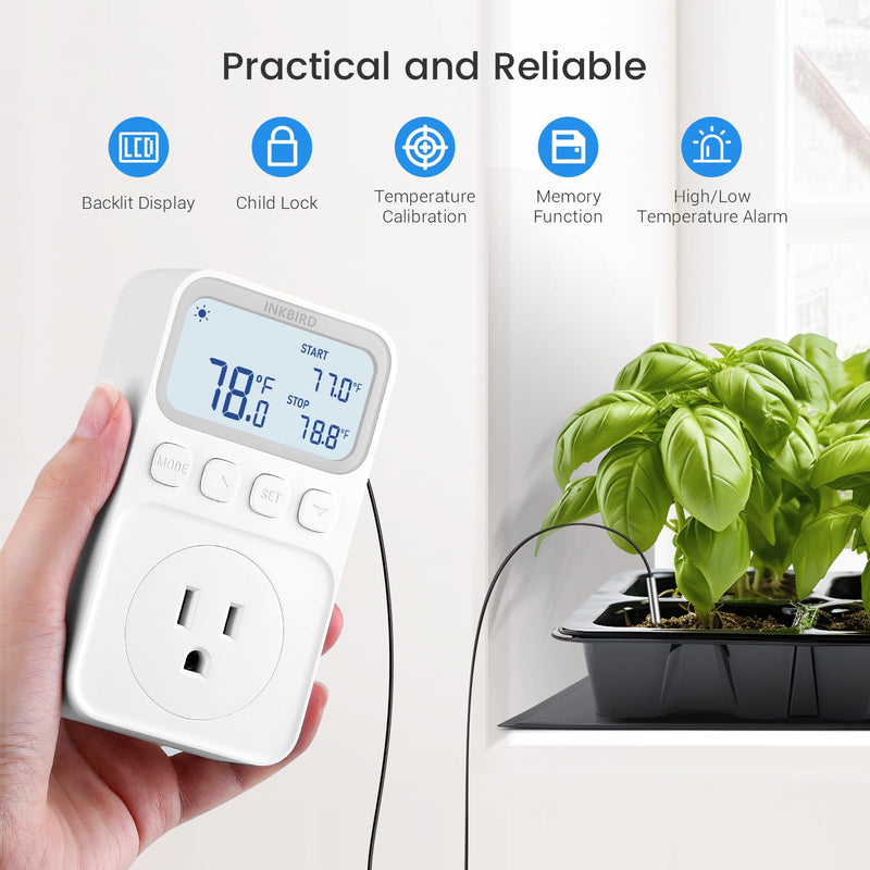 [Australia - AusPower] - INKBIRD Digital Thermostat Outlet Temperature Controller Outlet Socket Heating/Cooling Control 1200W 10A Backlit Display 