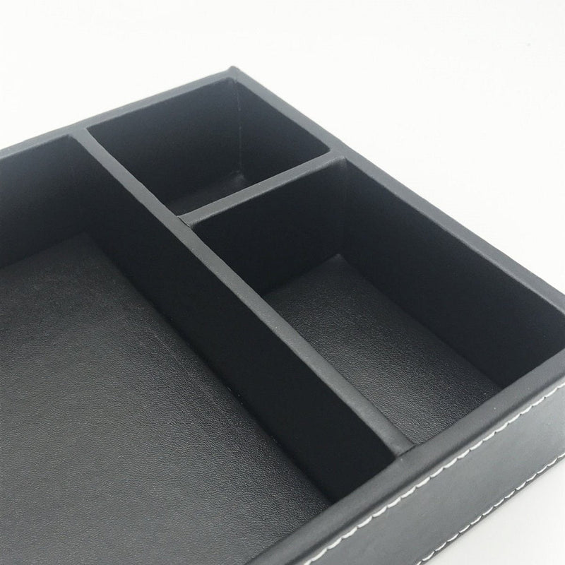 [Australia - AusPower] - UnionBasic Flat 3-Slot Small PU Leather Drawer Tray Desk Stationery Sundries Gadget Organizer Storage Box Business Card Holder Key Container (Black) 