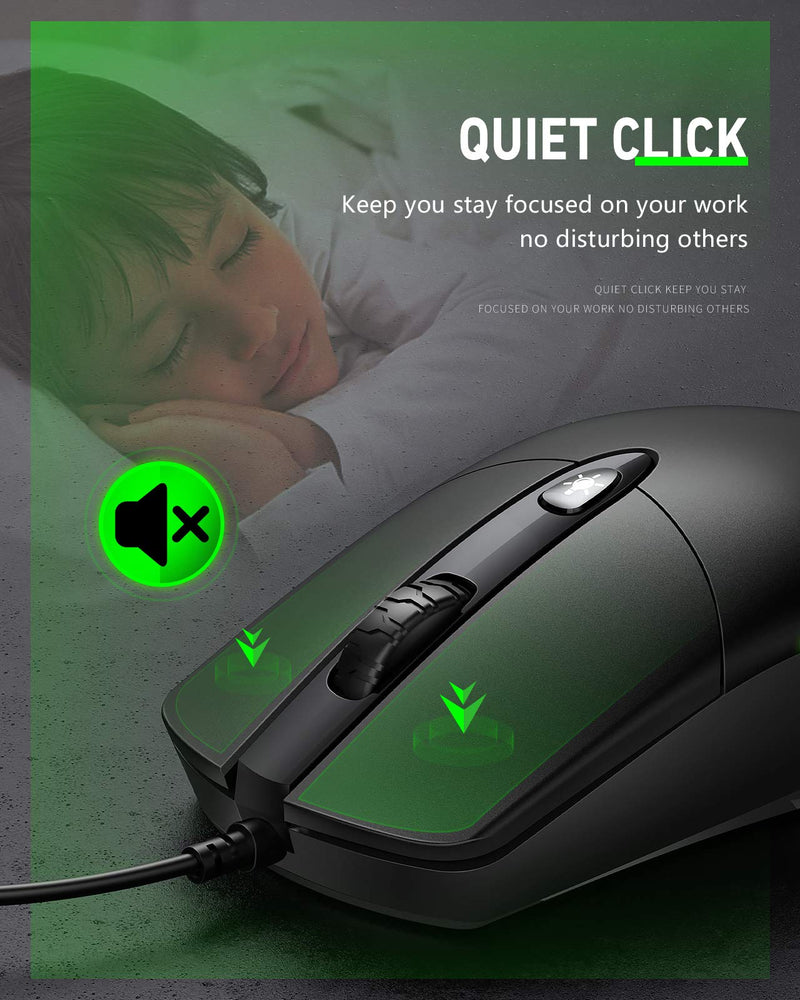 [Australia - AusPower] - Wired Mouse with Closeable RGB Backlit Rainbow Streaming Light, Rainbow Breathing Light, Neon, Floating Light, KKUOD Silent USB Computer Mouse, Ergonomic 1600 DPI Office and Home Mice Black 