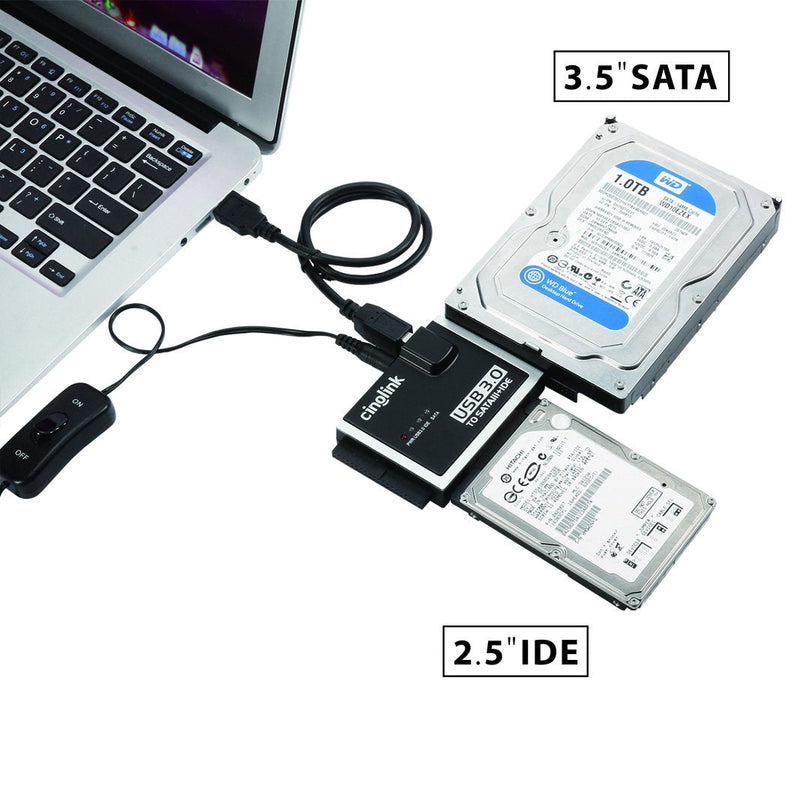 [Australia - AusPower] - Cinolink SATA IDE to USB 3.0 Adapter for Universal 2.5"/3.5" Inch IDE and SATA External HDD/SSD with 12V 2A Power Adapter Black 