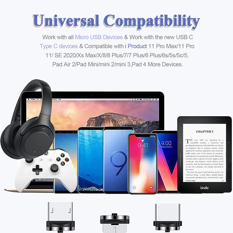 [Australia - AusPower] - Light Up LED Magnetic 3 in 1 USB Charging Cable iProduct Android Charger Cord Magnet Tips Pack 3ft,Micro USB Type C Magnetic Charging Cable USB C Cable Magnetic Fast Charging Magnetic Cable for Phone 