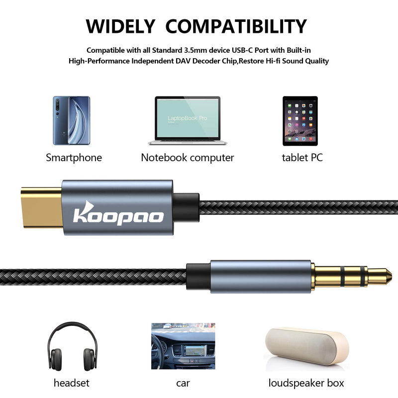 [Australia - AusPower] - USB C to 3.5mm Aux Jack Audio Cable, KOOPAO Type C Adapter to 3.5mm Headphone Stereo Cord Car Audio Converter with Mic and Volume Control for Speaker/Headphone/Samsung Galaxy/iPad Pro/Pixel 