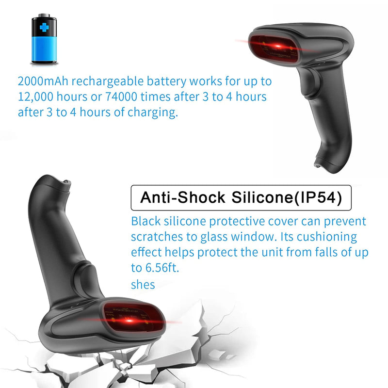 [Australia - AusPower] - Symcode Wireless Handheld Barcode Scanner Versatile 2-in-1 (2.4Ghz Wireless+USB 2.0 Wired) 328 Feet Transmission Distance Rechargeable 1D Laser Automatic Bar Code Reader Scanner(Black) 