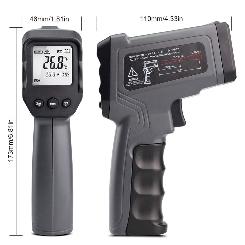 [Australia - AusPower] - Kaemeasu Digital Infrared Thermometer -58℉-1022℉ (-50℃ to 550℃) Dual Laser Multipurpose Electronic Temperature Gun Measurement Tool(12:1) Adjustable Emissivity KM-IT550 