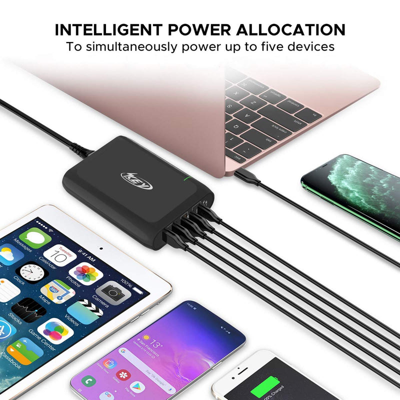 [Australia - AusPower] - USB C Charger,100W 5-Port Power Delivery Quick Charger Station with Dual Type C PD Charger for MacBook Pro/Air,iPad Pro, HP Spectre, Dell XPS, Lenovo, iPhone, Galaxy, Google Pixel,ect (Black) 