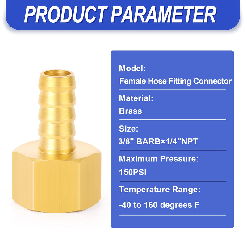 [Australia - AusPower] - TAILONZ PNEUMATIC 3/8 Inch Barb x 1/4 Inch NPT Brass Female Hose Fitting Connector（Pack of 10） 3/8''Barb×1/4''NPT Female 