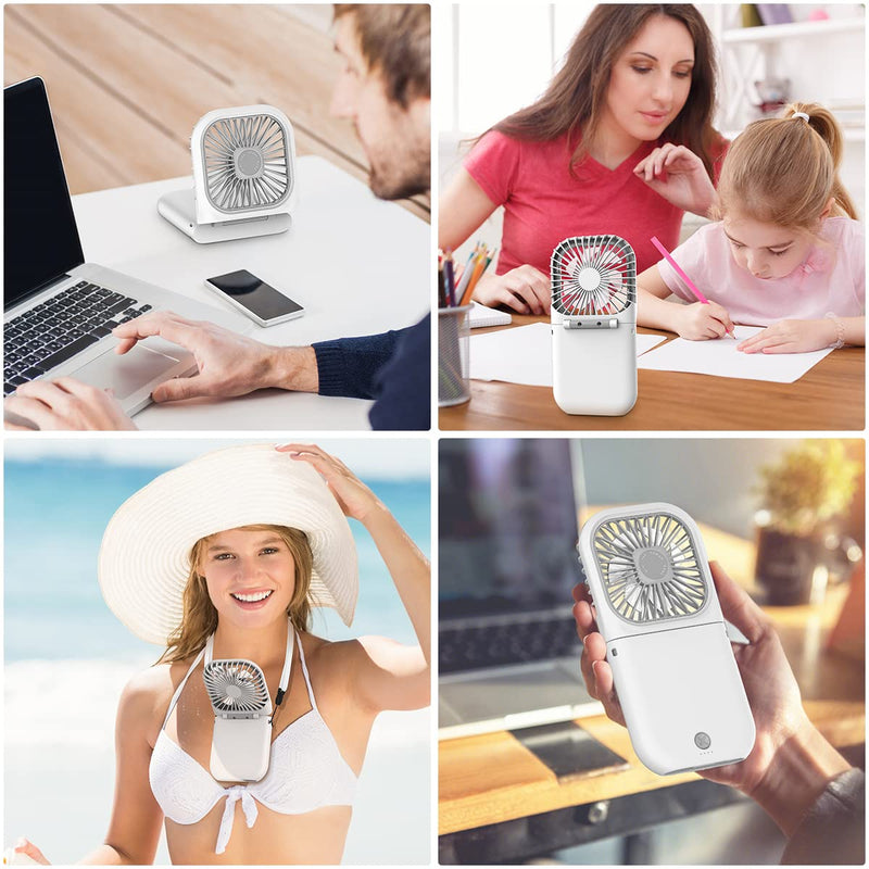[Australia - AusPower] - AICase Handheld Portable Mini Fan Small Battery Operated Fan 6 in 1 Personal Fan 3000 mAh USB Rechargeable,3 Speed Adjustable,Neck lanyard for Office Outdoor Travel Neck lanyard white 