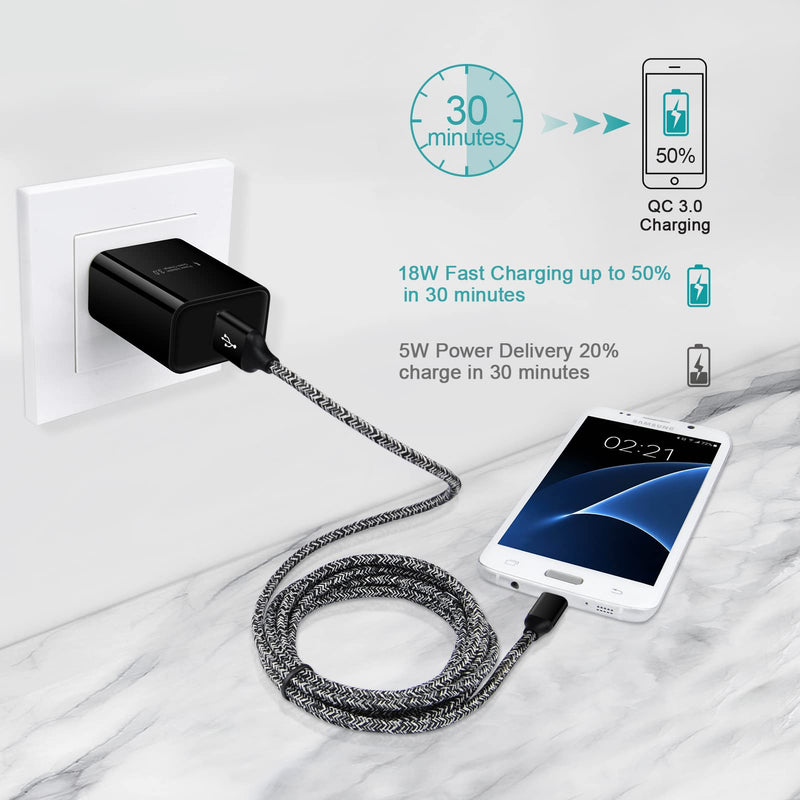 [Australia - AusPower] - Micro USB Charger with Wall Plug, Fast Charger Block Brick Car Adapter Fast Android Phone Charging Cable for Samsung Galaxy J8 J7 J3 S7 S6, J7V/J7 Sky Pro/Crown, Moto E G5 Plus E5 Play E6 E4, Alcatel Black Silver 