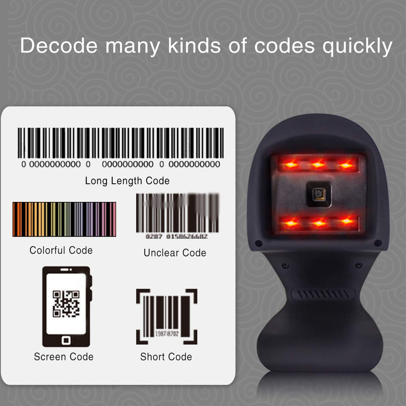 [Australia - AusPower] - Handsfree 2D 1D Barcode Scanner, Alacrity Omnidirectional Desktop Bar Code Reader with USB Cable, Capture Barcodes from Mobile Phone Screen 