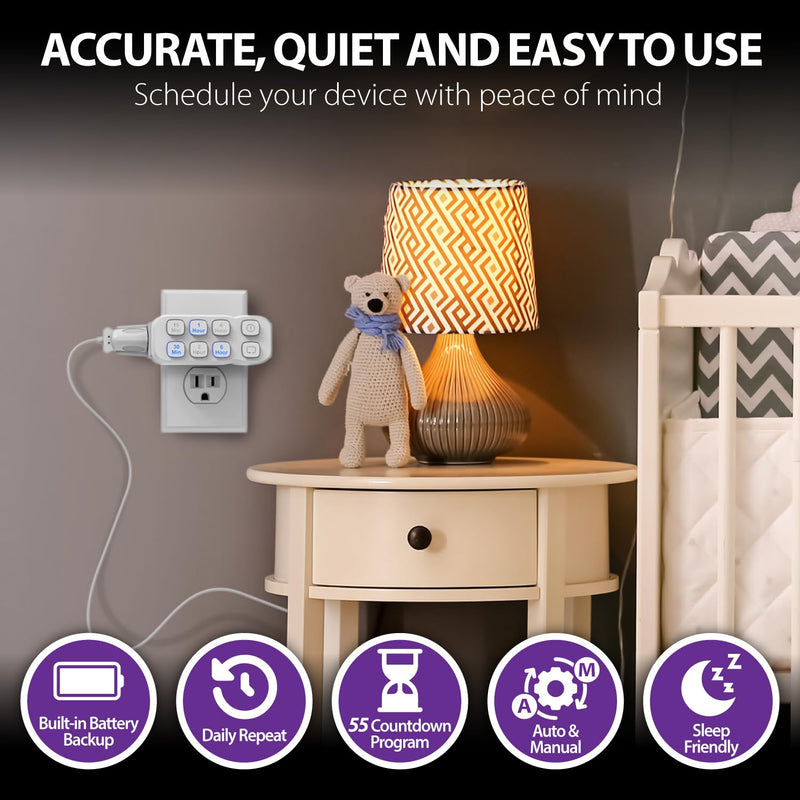 [Australia - AusPower] - Fosmon Indoor Countdown Timer Outlet, Plug in Light Timer, Digital Timer for Electrical Outlets, Heavy Duty Compact Electric Timer for Appliance, Lamp, 3-Prong Grounded 15A/1875W Â½ HP, ETL Listed 