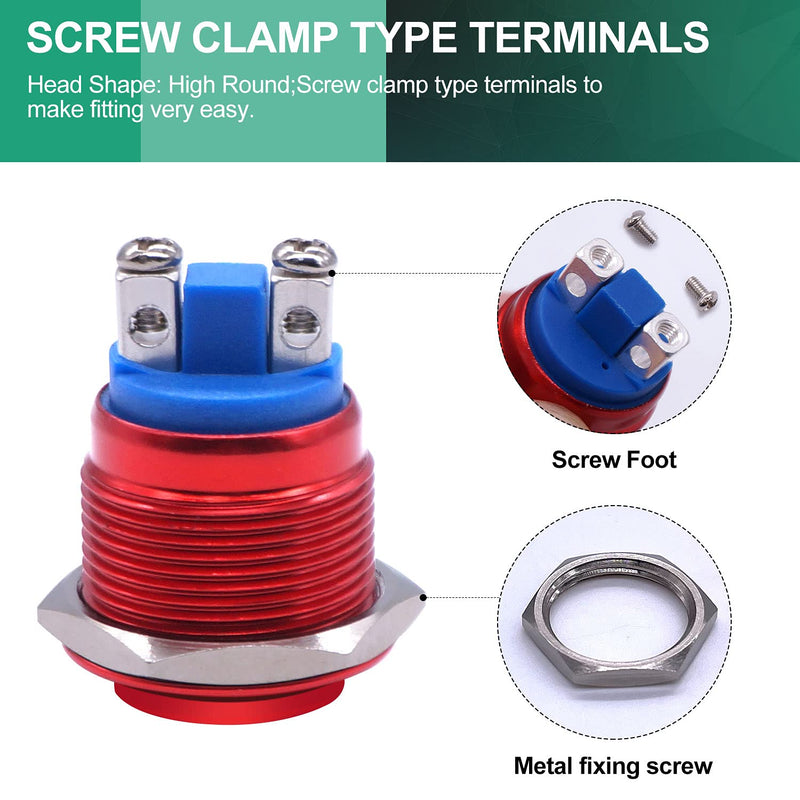 [Australia - AusPower] - Twidec/19mm Waterproof Red Metal Shell Momentary Raised Top Push Button Switch 3A/12~250V SPST 1NO Start Button for car Modification Switch（Quality Assurance for 1 Years） M-19-R-G 