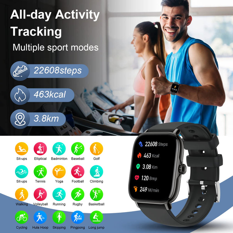 [Australia - AusPower] - Zhizhi Smart Watch for Men Women: Fitness Tracker Bluetooth (Make/Answer Call) Waterproof Smartwatch for Android Phone iPhone Digital Sport Running Watches Health Sleep Heart Rate Monitor Step Counter Black 