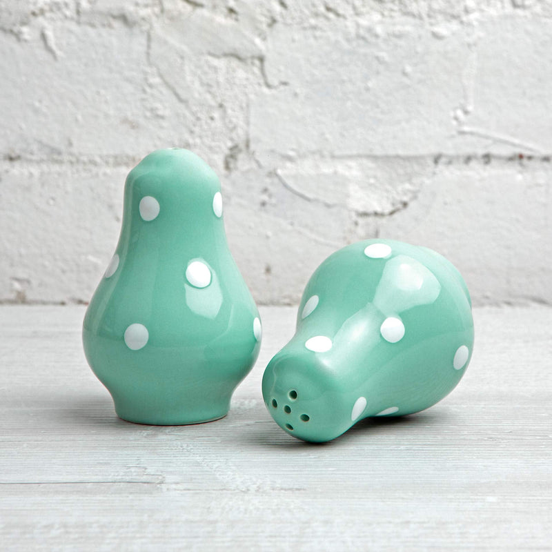 [Australia - AusPower] - Handmade Teal Blue and White Polka Dot Ceramic Salt and Pepper Pots, Shakers, Cruet Set, Holder, Housewarming Gift by City to Cottage® 