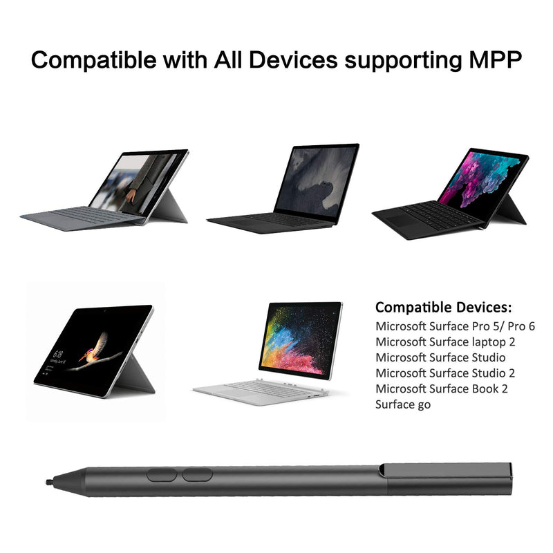 [Australia - AusPower] - VORCSBINE Active Stylus Pen for Microsoft Surface Series Tablet 4096 Level Pressure Sensitivity with Tilt Support-Black 