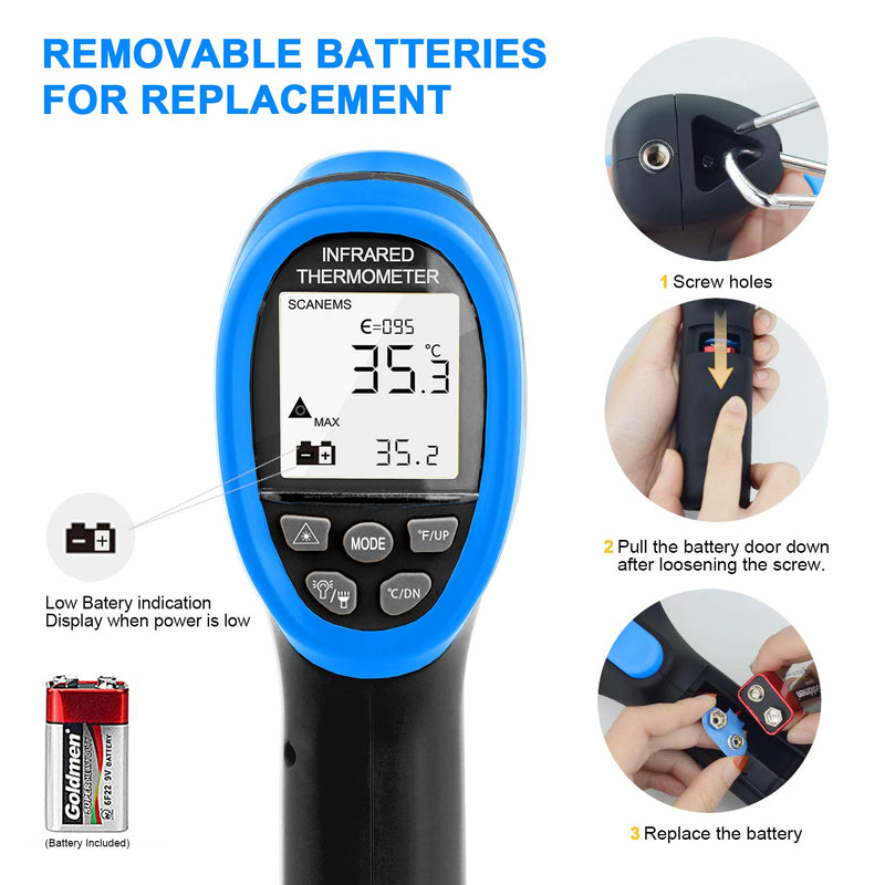 [Australia - AusPower] - HOLDPEAK HP-985B Infrared Thermometer Non-Contact, -58℉~2480℉ (-50℃～1360℃), Dual Laser Digital IR Temperature Gun with Adjustable Emissivity for Forge Melting Furnace Kilns Industry 【NOT for Human】 985B-(-50~1360℃ Dual Laser) 