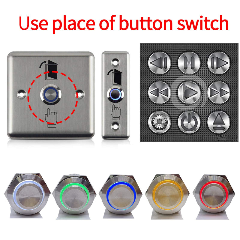 [Australia - AusPower] - 22mm Push Button Switch Momentary Latching High Round Waterproof IP67 On Off Stainless Steel 304 with 12V LED for 7/8" with Wire 2PCS (Red, Momentary,12V) Red 