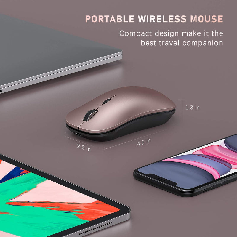 [Australia - AusPower] - seenda Wireless Bluetooth Mouse - Rechargeable Computer Mouse Connected with Bluetooth 4.0 + USB + Type C Receiver Compatible with iPad iPhone Mac OS Android Windows Devices - Rose Gold&Black 