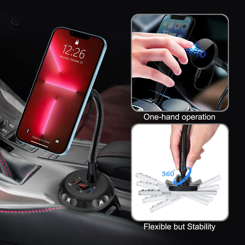 [Australia - AusPower] - Piosoo Cup Holder Phone Mount, 15W Mag-Safe Wireless Car Charger with 3 Ports 54W Qi Fast Charging Car Charger,Auto-Alignment Magnetic Phone Holder for iPhone 13/13Pro/13 Pro Max/12 Series/Mag-Safe 