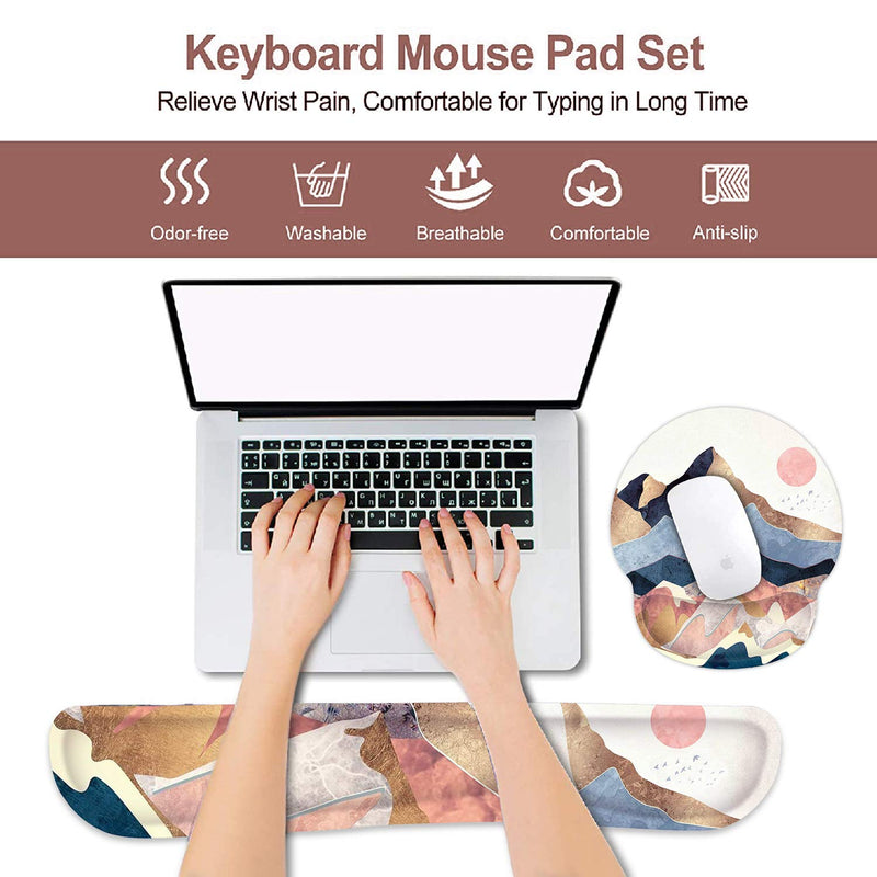 [Australia - AusPower] - Mouse Pad Wrist Support, Gel Memory Foam Keyboard Wrist Rest Pad Set with Ergonomic Design, Non-Slip Easy Typing Rubber Base for Office, Home Working, Gaming, and Programming, Artistic Conception Art Montain 