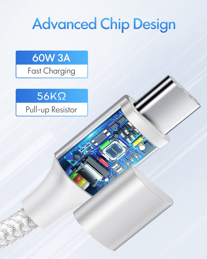 [Australia - AusPower] - etguuds White USB C to USB C Cable [3ft, 2-Pack], 60W Fast Charging Type C to Type C Charger Cable for Samsung Galaxy S23 S22 S21 S20 Ultra 5G, Z Flip/Fold 4 3, Note 20, Pixel 7 6 Pro & USB-C Laptop 3ft 