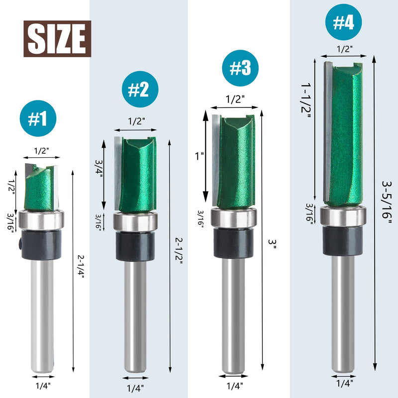 [Australia - AusPower] - ZokMok Plus 1/4 Shank Pattern Flush Trim Router Bits, Prevent Tear-Out, Perfectly Suitable for Light Work (Green with Accessories) 1/4'' Pattern Bit Green with Accessories(Plus) 