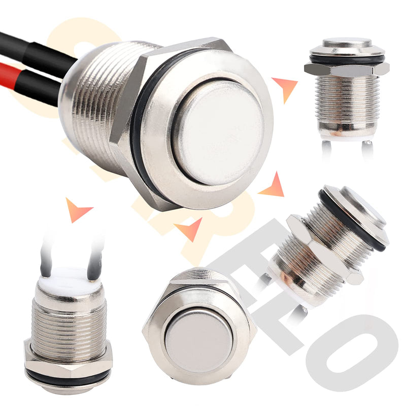 [Australia - AusPower] - Starelo 5pcs 12mm Momentary Push Button Switch Silver Shell with pre-Wiring, IP65 Waterproof Push Button Switch,Stainless Steel 1 Normally Open Without LED. 12mm Silver Shell 