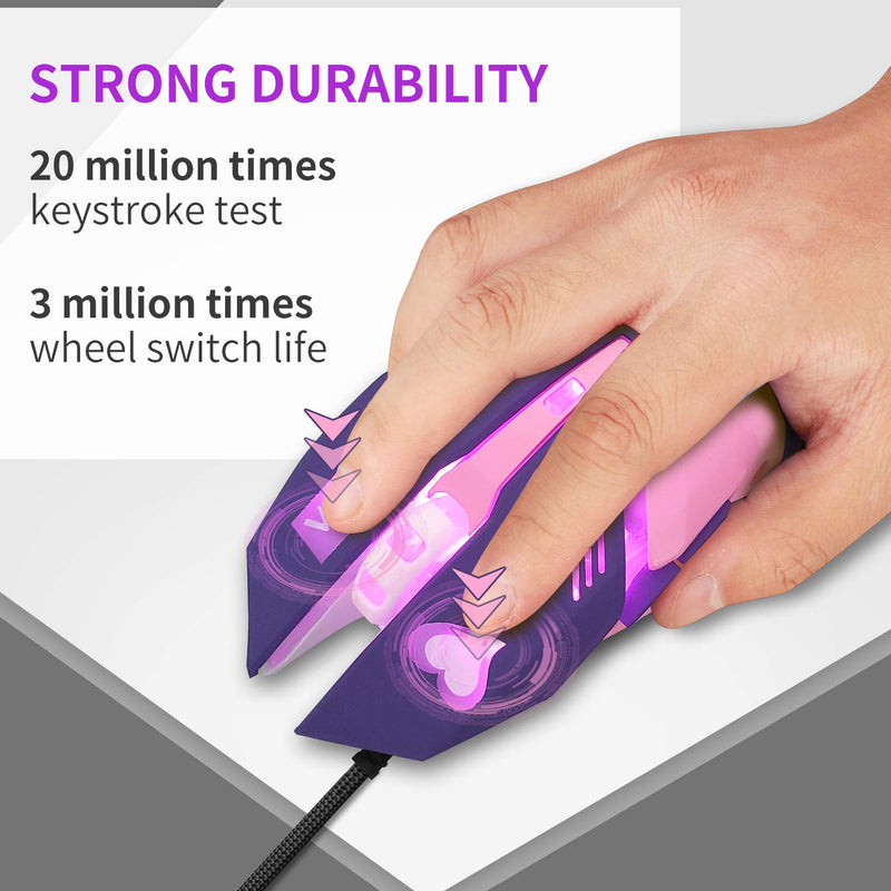 [Australia - AusPower] - Gaming Mouse,Pink Backlit Optical Game Mice Ergonomic USB Wired with 2400 DPI and 6 Buttons 4 Shooting for Computer/Win/Mac/Linux/Andriod/iOS. (Purple) purple 