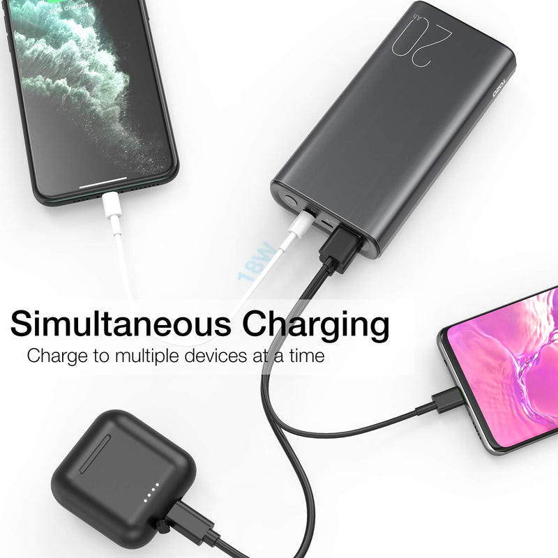 [Australia - AusPower] - TOZO PB1 PD Portable Charger 20000mAh Capacity Fast Charging Power Bank 18W High Charging Speed External Battery Pack with USB-C Input/Output Compatible for iPhone,Samsung,Gray Gray 